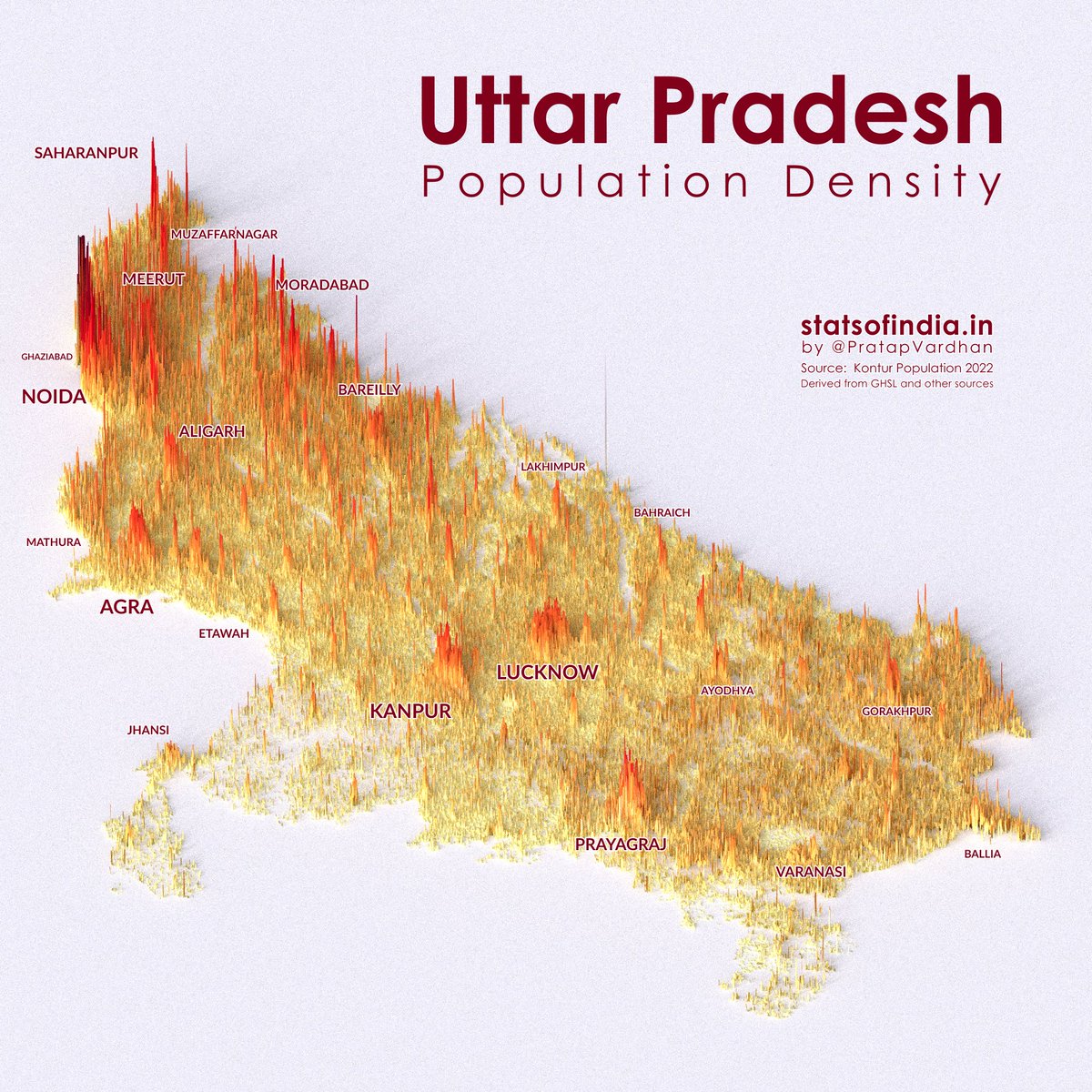 Stats of India on Twitter "Population density map of Uttar Pradesh