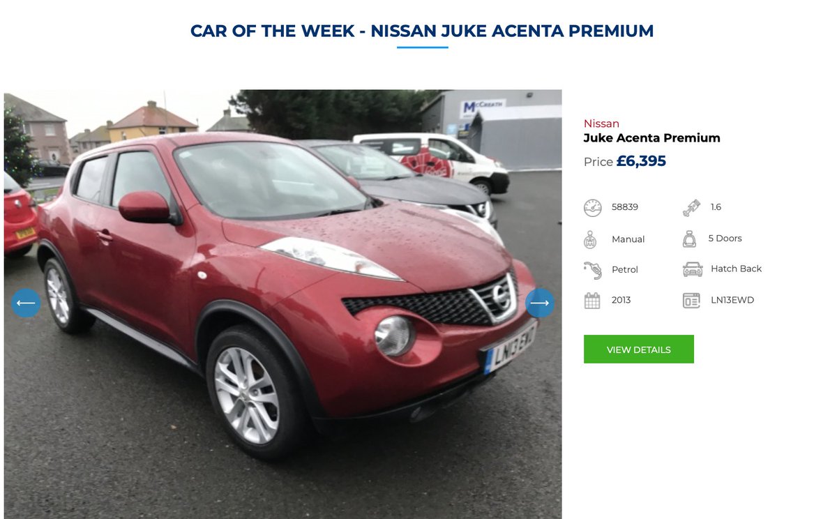 McCreathBerwick's tweet photo. Check out this great-value hand-picked 2013 #NissanJukeAccenta, our car of the week.

58,839 miles on the clock, this 1.6 lt  petrol  five-door hatch-back is only £6,395.

Call  01289 33 22 22 to book a sales appointment.

Finance options include affordable monthly payments. https://t.co/3xpNdjSXyP