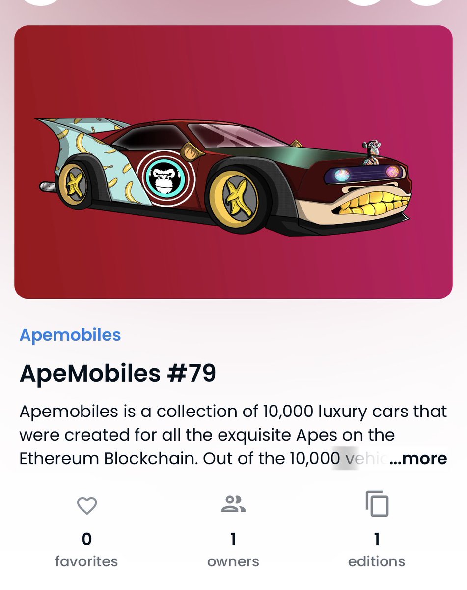 👉👉MINT.APEMOBILES.IO 

Apemobiles NFT Collection of 10,000 cars is available for mint! 

Built for <a href="/BoredApeYC/">Bored Ape Yacht Club 🍌</a> &amp; all apes on Opensea. 

3333/10000 cars have an ape logo 🦍 

#NFTs #NFT #MintingNow #OpenSeaNFT #NFTdrop #nftart