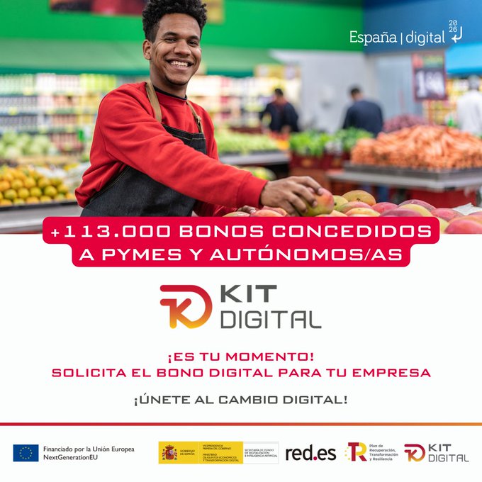 🔴¡Es tu momento! No lo dudes más y solicita el bono #digital para tu empresa.

✔️+ de 113.000 pymes y autónomos ya han recibido su ayuda del #KitDigital.

ℹ️Más Info: bit.ly/3GEW3vb

<a href="/redpuntoes/">Red.es</a>
<a href="/P_recuperacion/">Plan de Recuperación</a>