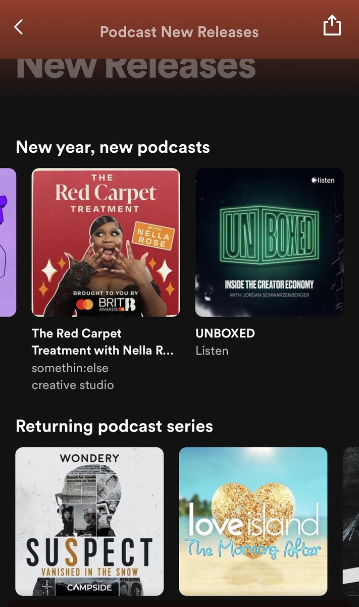 ✨ It's a pretty cool feeling to see not only ONE but TWO of your shows in <a href="/Spotify/">Spotify</a>'s New Releases

UNBOXED with <a href="/jordanerschwarz/">Jordan Schwarzenberger</a> and the new season of <a href="/LoveIsland/">Love Island</a> podcast with <a href="/1ndiyah/">Indiyah</a> and <a href="/SamThompsonUK/">Sam Thompson</a> 👏👏👏

It's gonna be a good week ☀️