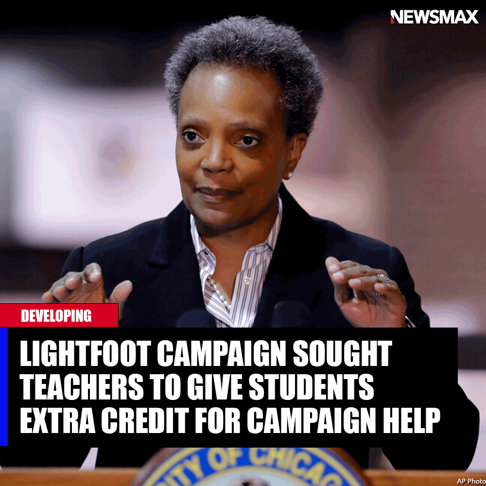 NEWSMAX's tweet photo. DEVELOPING: Chicago Mayor Lori Lightfoot on Sunday said it was "simply a mistake" for her reelection campaign to request public schools teachers "share" with their students the opportunity to work on Lightfoot's campaign for "class credit." https://t.co/NvVzu9FTBF https://t.co/kx1h01zVWd