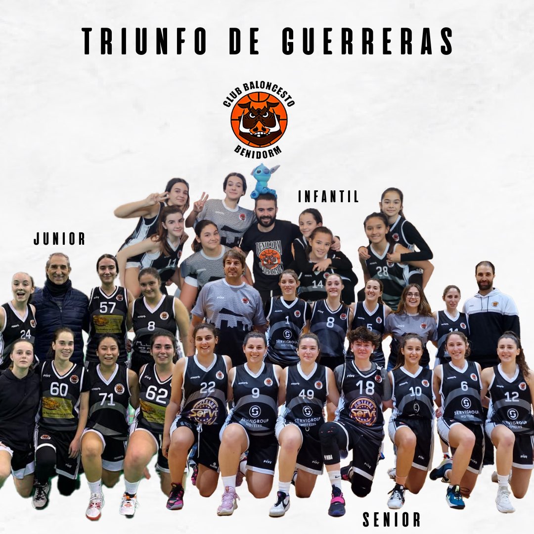cbbenidorm's tweet photo. ¡Enhorabuena a nuestras chicas por este gran fin de semana! El CB Benidorm está muy orgulloso del crecimiento que se está realizando en la sección femenina y es importante destacarlo. ¡Hoy por ellas! ¡Por nuestras guerreras! 🏀🐗🖤 #cbbenidorm #chicasalpoder #cantera https://t.co/8UoM5RedIq