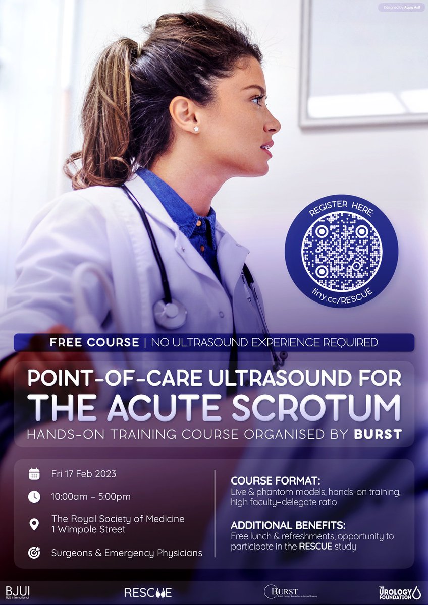 Thrilled to announce our FREE course is now accepting bookings - limited spaces so book now! Open to anyone who assesses acute scrotum / suspected TT #RESCUEStudy #POCUStraining pilot course: we will be learning from your feedback!