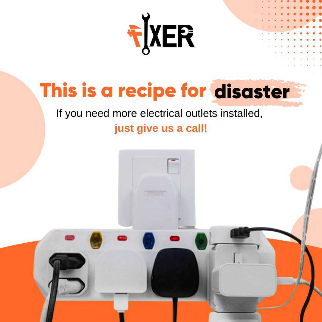 fixers_ae's tweet photo. You needn’t overload your electrical outlets with so many plugs, get new ones installed through Fixer
#wegotafix #fixers #fixer #fixit #fixing #installation #install #electrician #electricinstallation #electricals #electrics #technicians #fixings #outlets #newplugs https://t.co/OiqRmby3mA