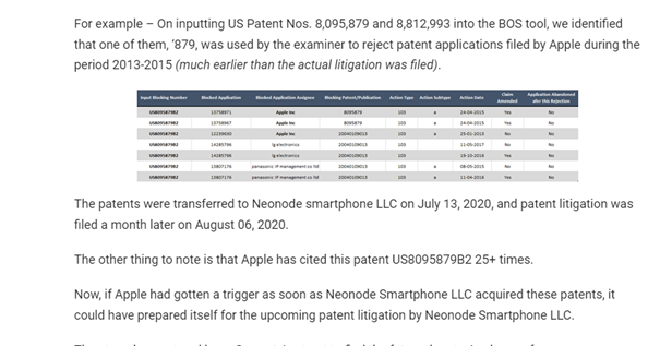 $Neon Lawsuit 
Info from the weekend: Great article!
Apple filed a Patent application in 2013 that was rejected because of the 879 patent...

Hard to argue against knowing about the 879 patent in court from 2014. Trebble is def on the table!
1/2 
greyb.com/blog/predict-p…