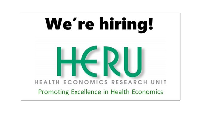 A reminder that we are advertising three Health Economics Research Fellow vacancies <a href="/HERU_Abdn/">HERU</a> More details and how to apply at - bit.ly/3XBCE4O. Note that closing date for two of the posts is 20th January (third post closes on 24th Jan).