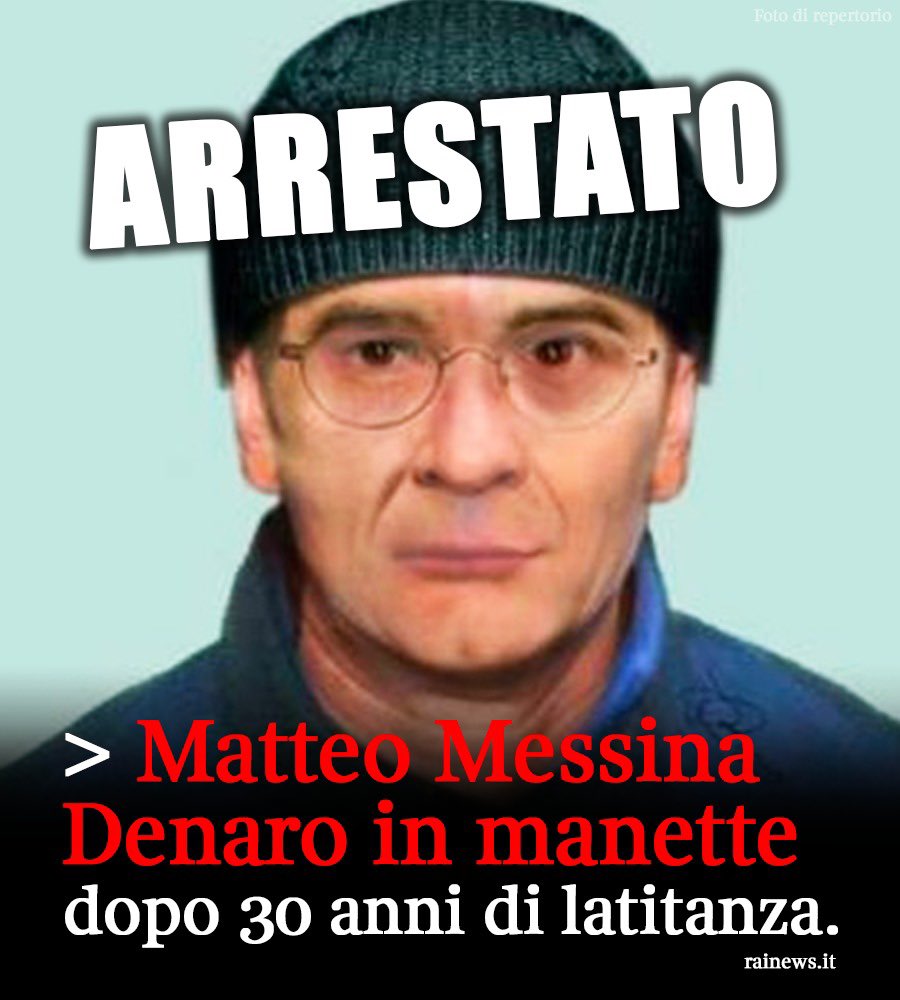 Dopo 30 anni, finalmente arrestato uno dei boss mafiosi più pericolosi e ricercati al mondo. Grande vittoria dell’Italia e degli Italiani perbene! 🇮🇹 💪