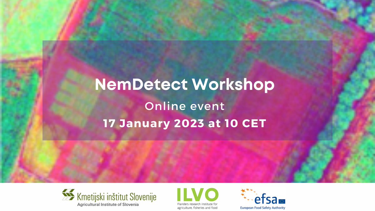 nemdetect's tweet photo. Don't forget to join us tomorrow! 👉 Free workshop on Remote Sensing for nematode detection. We start at ⏰10.00 CET.
PROGRAMME 🔗 https://t.co/ST8O9VcUpn
ZOOM LINK 🔗 https://t.co/0R4FLYHKW0 @ILVOvlaanderen https://t.co/8oZJJQWid4