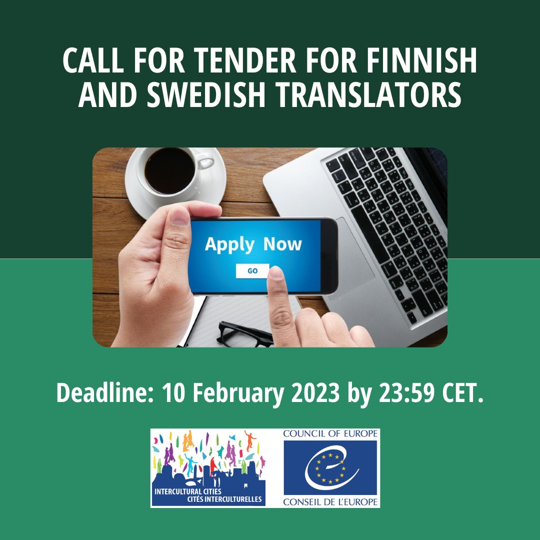 CoE_Antidiscri's tweet photo. 📢 Calling all Finnish and Swedish translators!

📩 Apply now to be part of the translator pool for #ICCities + @EU_Reforms + @oikeusminus project to build an inclusive integration approach in Finland 

👉🏽 Follow the link to the tender file https://t.co/zhvg37Thgr https://t.co/xGeMYjCAmw