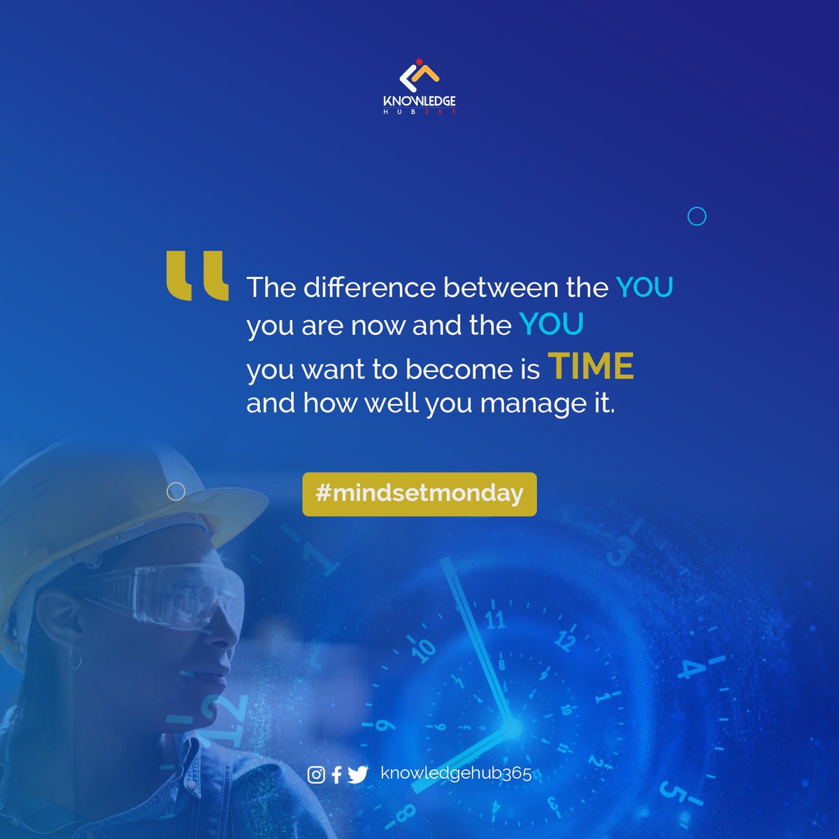 khub_365's tweet photo. It's Monday, again. Set goals wisely, plan ahead, prioritize and take timely breaks. We wish you a productive week ahead. 😊💼
#knowledgehub365 #everythinglearning #mindsetmonday #BlueMonday #time #titans https://t.co/4qEpttJIh3
