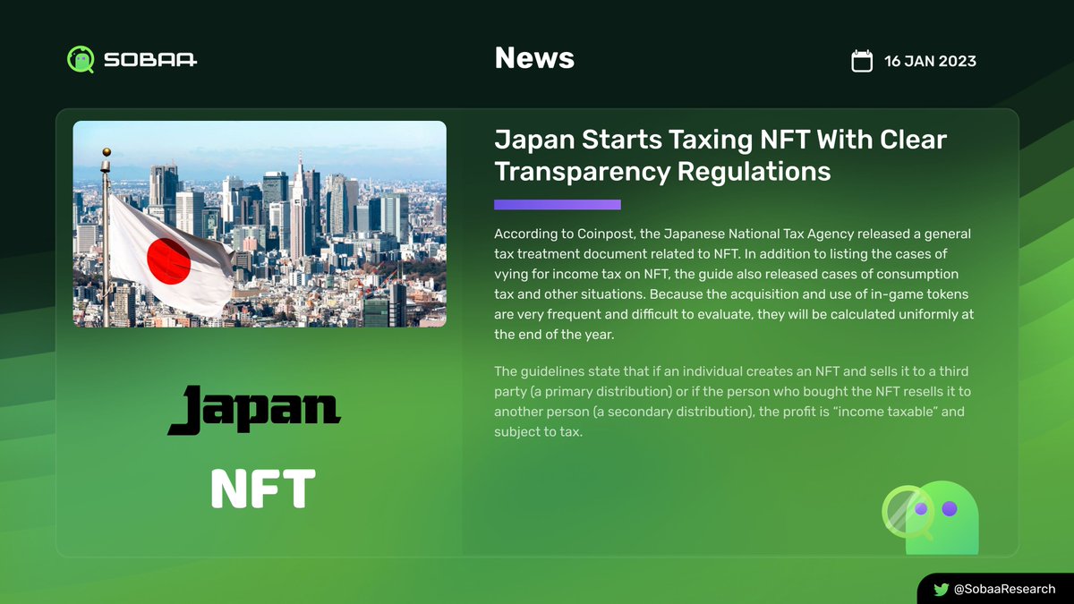 Japan Starts Taxing NFT With Clear Transparency Regulations #NFTs #NFTsDeepResearch #Sobaa #SobaaResearch #News #Japan