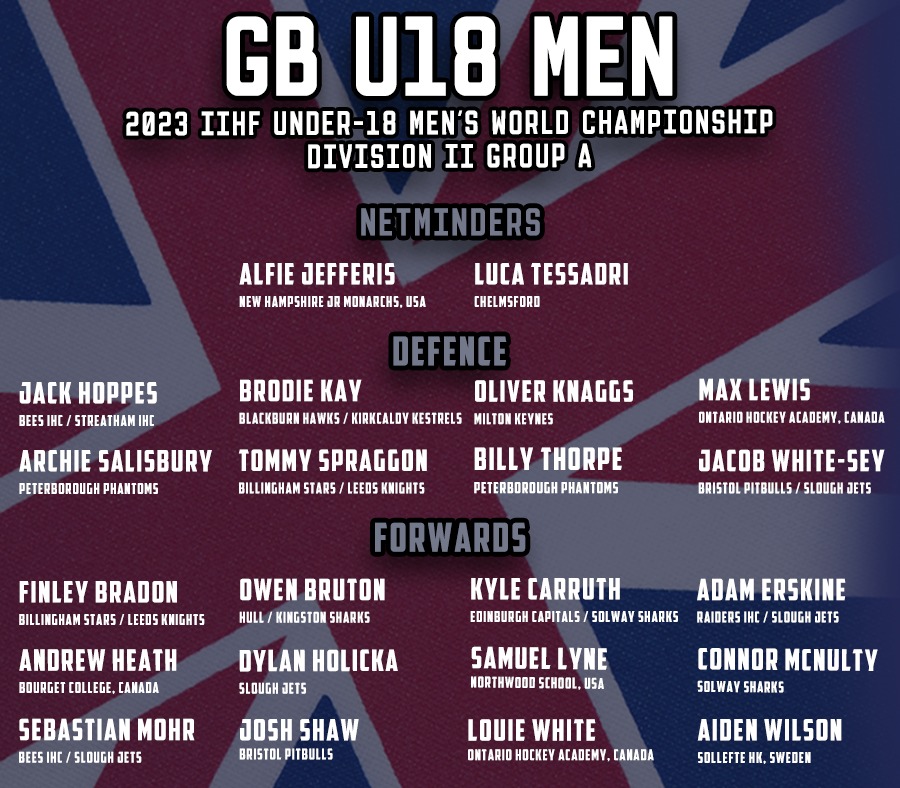🚨 SQUAD ANNOUNCEMENT 🚨

🏒 Head Coach Sean Easton has named his Great Britain squad for the 2023 IIHF Under-18 Men’s World Championship Division II Group A in Belgrade.

Read more 👉 icehockeyuk.co.uk/under-18s-squa…