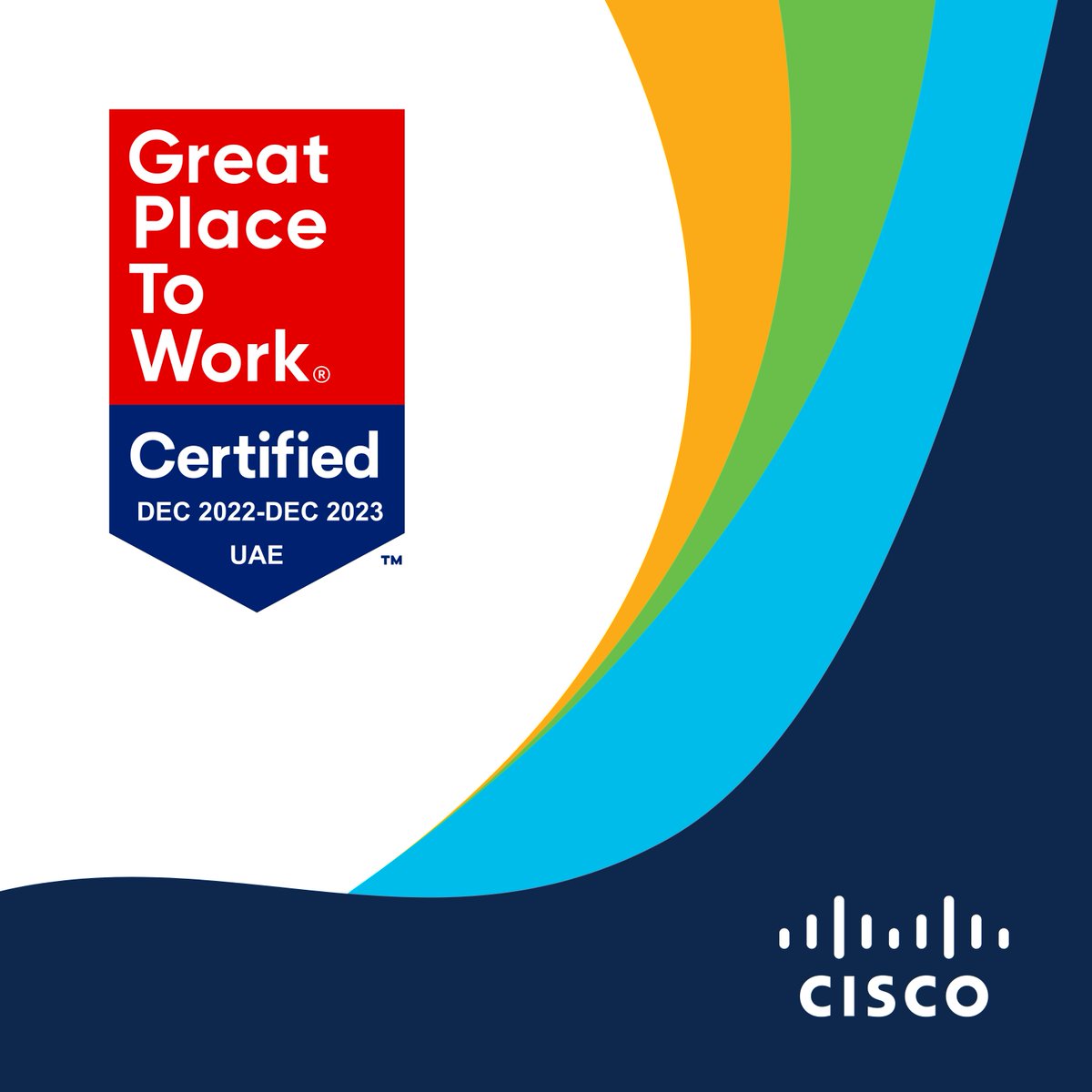 ciscomiddleeast's tweet photo. Cisco UAE is delighted to be #GreatPlaceToWorkCertified 🎉

@anejjari 
@gptw_me 
#WeAreCisco #CiscoUAE #GreatPlaceToWork #GPTWCertified https://t.co/onPH4VuNfM