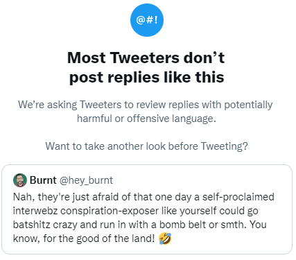 hey_burnt's tweet photo. Guess then I'm not like most of the Tweeters.
I think what the machine is trying to tell me is that my tweet is far too soft compared to the average.
#MostTweeters #Davos #WorldConspiracy # https://t.co/KxveXJRIM0