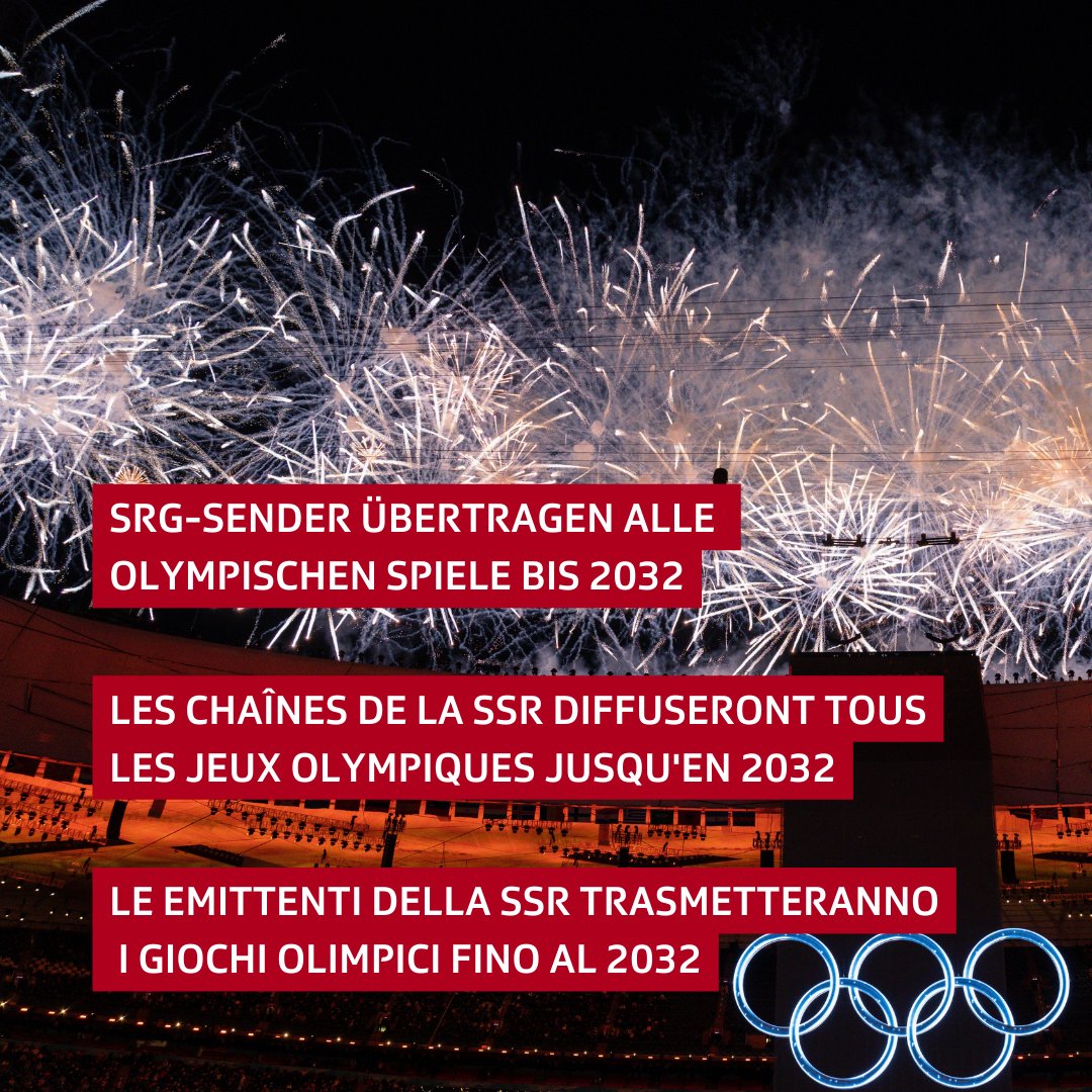 Le Olimpiadi rimangono un appuntamento fisso nel palinsesto sportivo della SSR (<a href="/rsisport/">Sport RSI</a>). La SSR si è assicurata i relativi diritti di diffusione per la TV, la radio e i media online in collaborazione con la European Broadcasting Union (EBU) <a href="/EBU_HQ/">EBU</a> .