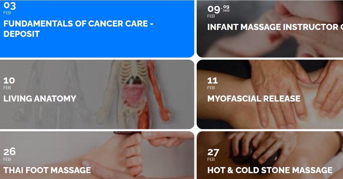 TeachTherapy's tweet photo. The Courses we have running in February 2023 Courses, available to book now at https://t.co/AKHM34lBmh

#FHT #accreditedtraining #Wales #cancercare #babymassage #hotstone #thaifootmassage #myofascialrelease #therapists https://t.co/5UquRmie3H