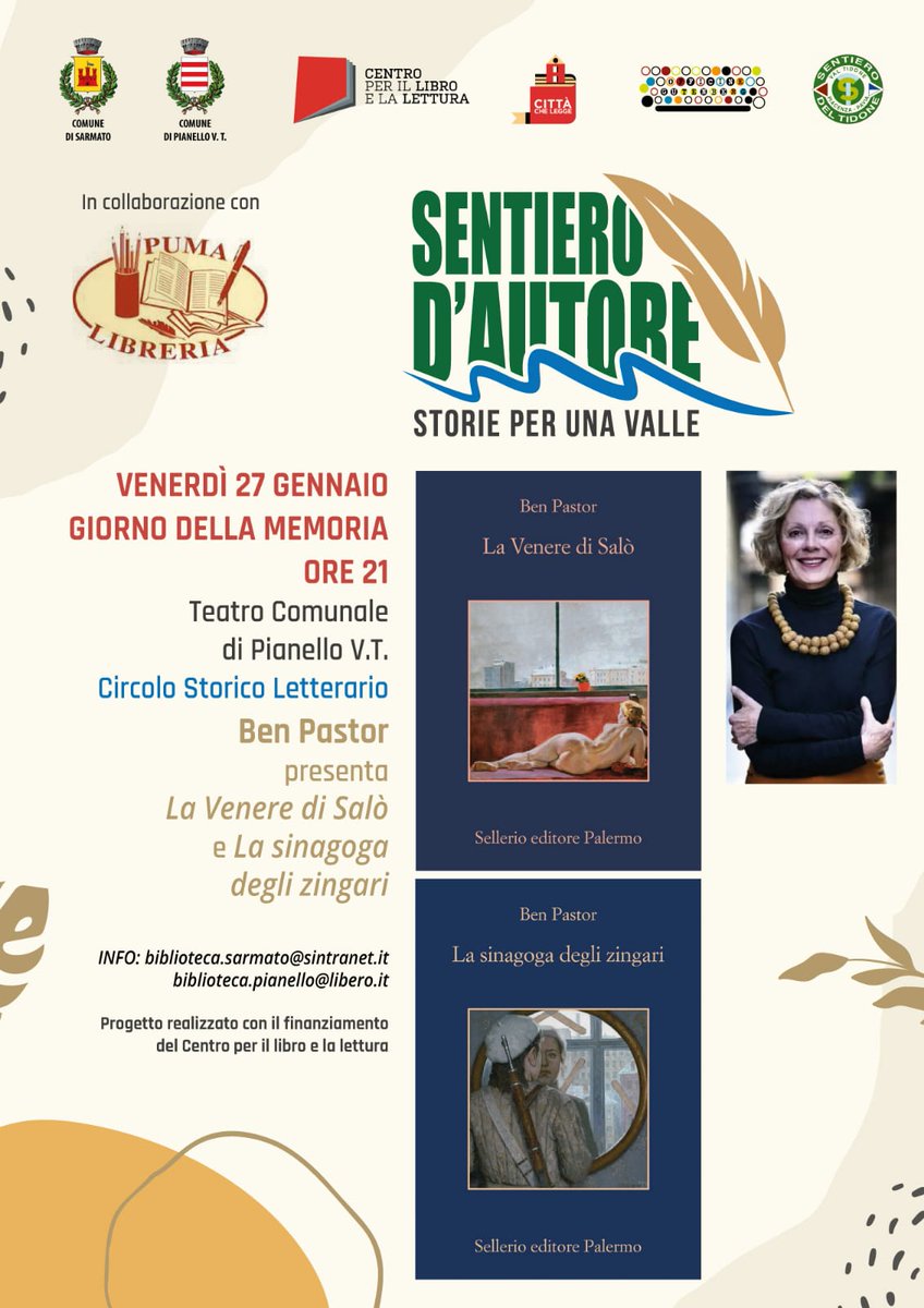 Off_Gutenberg's tweet photo. Per Sentiero d'Autore arriva un'amica della nostra casa editrice, Ben Pastor.
Lo farà il 27 gennaio alle 21 al Teatro Comunale di Pianello con La venere di Salò e La sinagoga degli zingari.
#benpastor #sellerioeditore #sellerio #sentierodautore #pianello #valtidone #piacenza https://t.co/Tb4Ijf4TXm