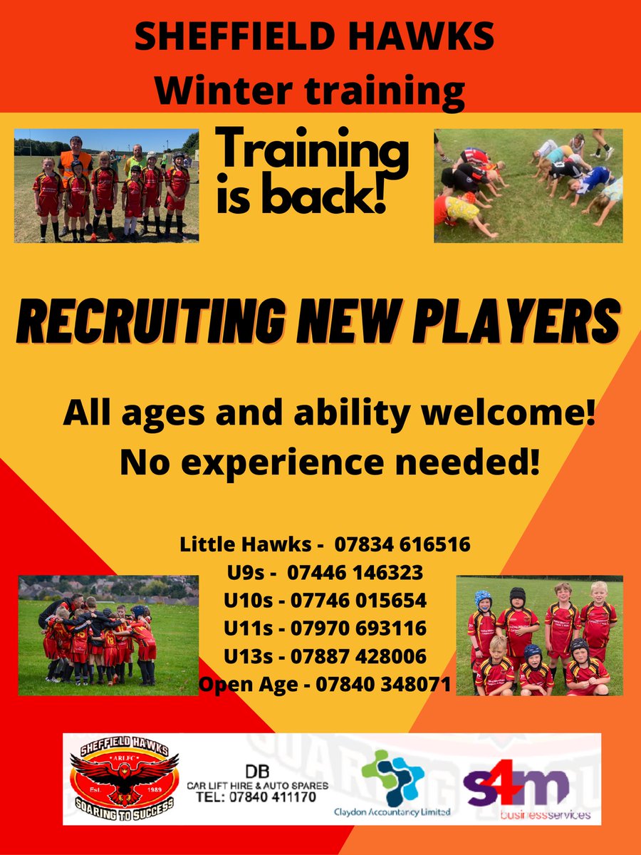 🏉Trainings back 🏉 Winter training starts 23rd Jan at Chaucer school 6pm-7pm, please get in touch if your child is interested #RugbyLeague <a href="/HawksARLFC/">Sheffield Hawks</a> <a href="/SheffieldEagles/">Sheffield Eagles</a> <a href="/Eagles_Found/">Eagles Foundation</a> <a href="/ManselSport/">Mansel Sports MP1</a> <a href="/chauceracademy/">Chaucer School</a>