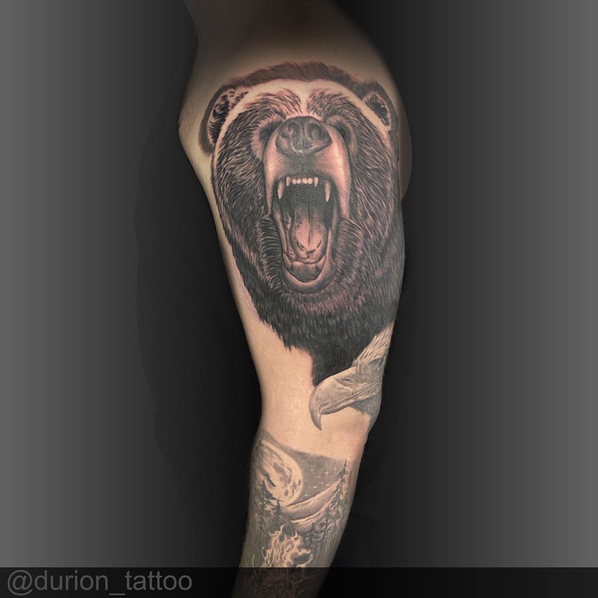 DurionTattoo's tweet photo. Forest Gods 🌲🌳🌿
Wip sleeve 💪🏼⏳ DM to book yours 📲📜
.
.
.
.
#tetovani #ostrava #tattoo #tattoos #sleeve #sleevetattoo #forest #gods #bear #eagle #wolf #nature #treest #camp #fire #bng #bngink #inkdrawing #shadeworks #czech #artist #art #animal #animals #animaltattoo https://t.co/CLL0YkYfA3