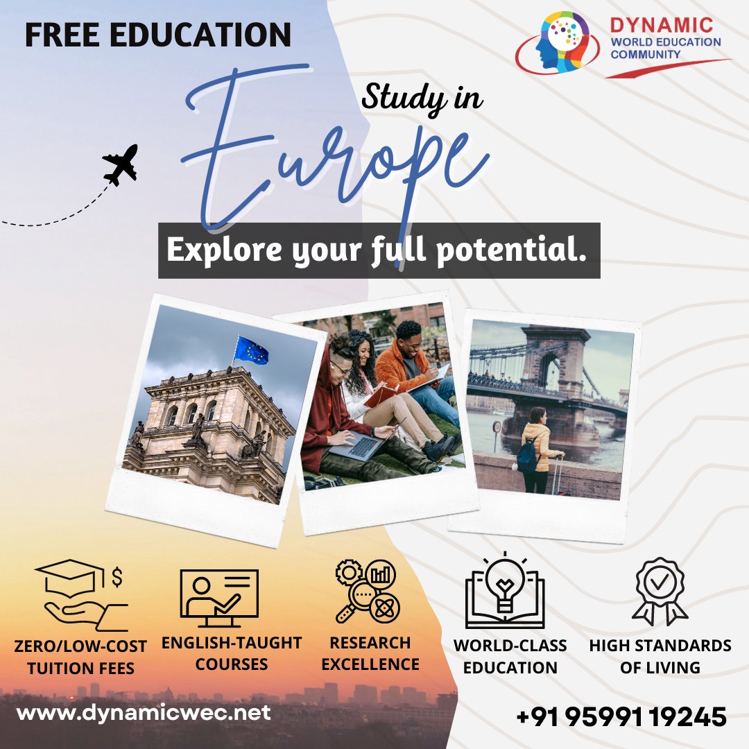 DynamicWEC's tweet photo. A stable political environment, a robust economy &amp; a world-class education system are all answers to your question “why study in Europe”? 🇪🇺
Looking for free/affordable global education and a bright career? 
Europe is the right choice for you!✅
Call : 95991 19245 https://t.co/SlL2CY1PKx