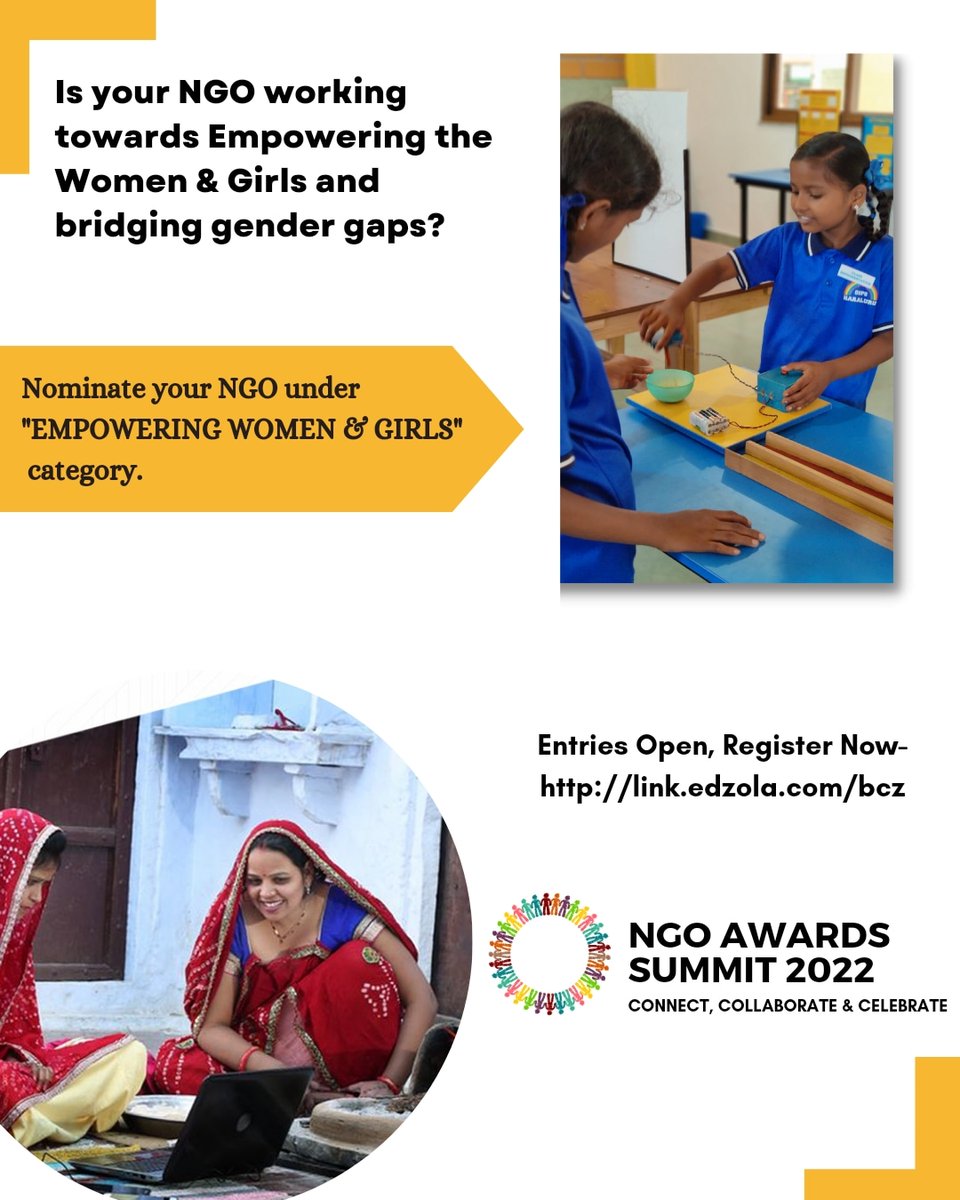 ngo_story's tweet photo. Are you an NGO working towards empowering Women & Girls and bridging gender gaps?
NGO Awards Summit 2022 is a platform to celebrate your work through Impact Awards.
Register Now- https://t.co/IUIUCa8Fqr
#ngoawardsummit2022 #ngoworld #ngoawards #EmpoweringNgos https://t.co/ss4QgbVFK7