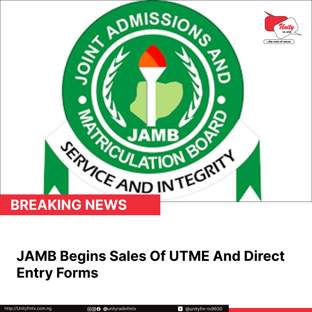 UnityRadioFMTV's tweet image. JAMB Begins Sales Of UTME And Direct Entry Forms

The Joint Admissions and Matriculation Board (JAMB) on Saturday announced the sales of Unified Tertiary Matriculation Examination #UTME and #DirectEntry forms.

#JAMB #UTME #DE #University #Polytechnics #PVCCollection
