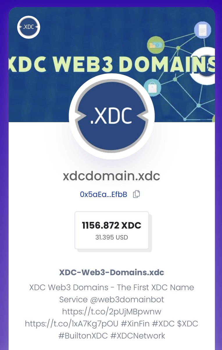 xdcdomains's tweet image. Some example pages:

🔥xdc.limo/xdcdomain.xdc
🔥xdc.limo/hello.xdc

We can&apos;t wait to see the #web3profile yours, drop it here or change the twitter website👇👇