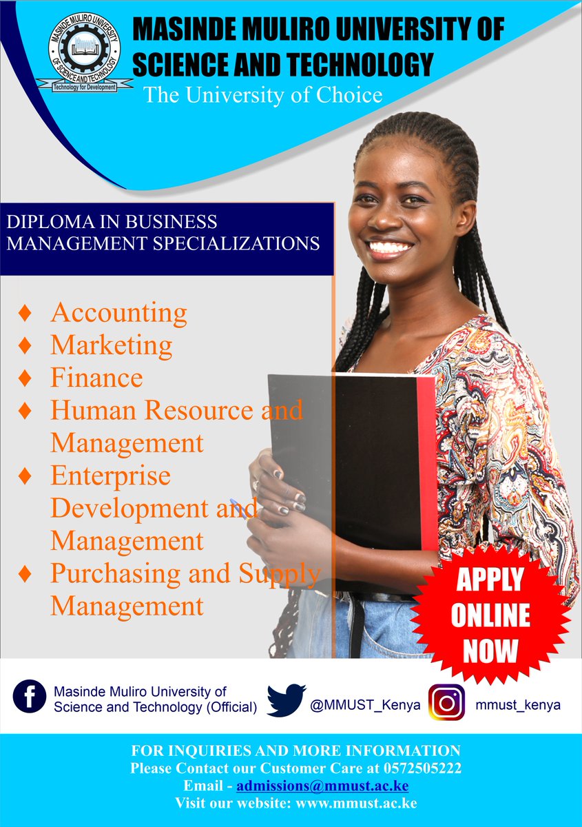 MMUST_Kenya's tweet photo. Come train with the best! #JanuaryIntake ongoing.
Apply today: https://t.co/eIByGXMN50
#WelcometoMMUST #TVET #SkillsForAll #IChooseMMUST https://t.co/SJyewDDKAz