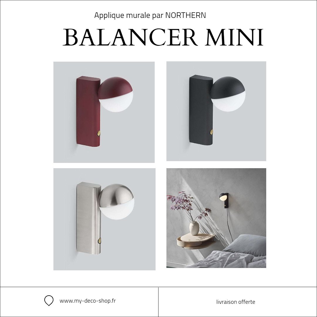 mydecoshop's tweet photo. Multifonctionnelle ?  BALANCER MINI par Northern. La mini applique ou lampe de table : la lumière réinventée qui s’adapte parfaitement sur un rebord de fenêtre / bibliothèque / poste de travail. En noir mat, acier ou cerise.
A retrouver ici : https://t.co/XOTEBC2J6D
#mydecoshop https://t.co/NAoSNNk7Sq