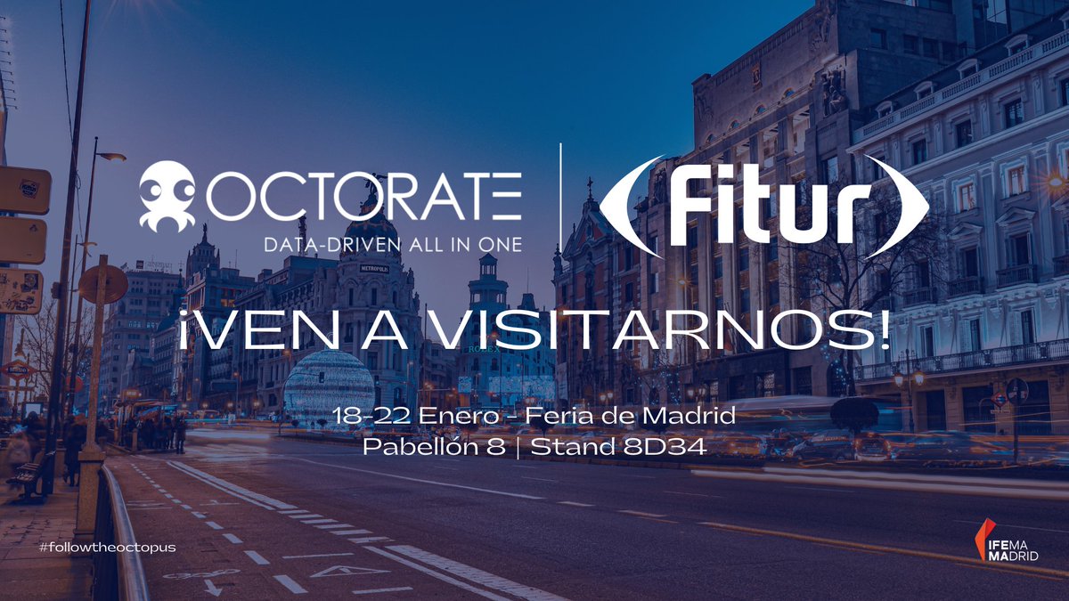🎊We are excited to kick off the new 2023 event season in <a href="/fitur_madrid/">FITUR</a> 23!

Visit us from 18 to 22 January, booth 8D34. Discover all the solutions you can get from #Octorate to optimize the management of your accommodation🚀

#fitur #followtheoctopus #channelmanager