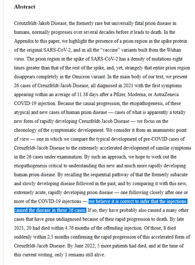 Dover63A's tweet photo. "Émergence d'une nouvelle maladie de Creutzfeldt-Jakob : 26 cas de la version humaine de la maladie de la vache folle, quelques jours après une injection de COVID-19

...il est correct de déduire que les injections ont causé la maladie dans ces 26 cas"

https://t.co/5cq53GVsSC https://t.co/q2UNAK28PQ