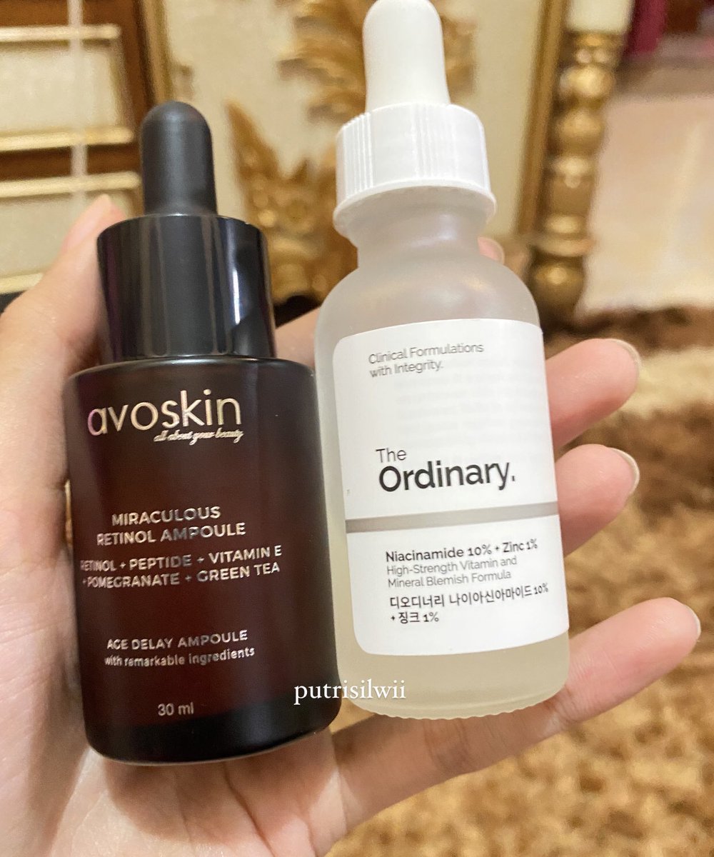 putrisilwii's tweet photo. Best combo retinol + niacinamide!!
Hasilnya josss bangett, tekstur kulit lebih halus, kulit jadi lebih cerah, glowing, ga kusam, bekas jerawat lebih cepet memudar, bagusss bgttt 👍🏻

Retinol Avoskin 
🖇 https://t.co/BNCL7kKjsf
Niacinamide The Ordinary 
🖇 https://t.co/fUX1EJMAQb https://t.co/kdE8Tt8zfQ