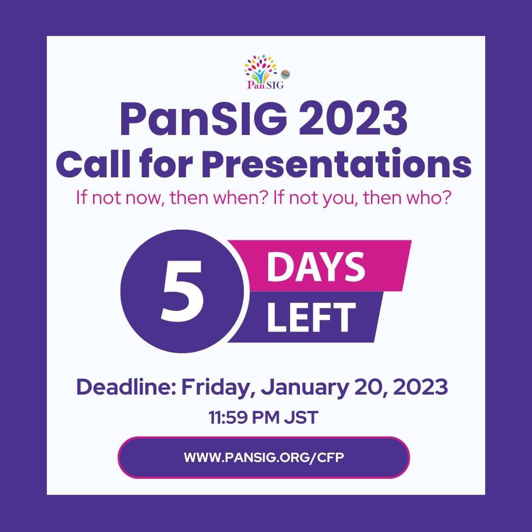 21coffeebreak's tweet photo. The JALT PanSIG 2023 Conference call for presentation proposals ending soon! @JALT_PanSIG 

https://t.co/4F9NCHinqv

Wishing you all a great week. Any questions, send a message.

#callforpapers #presentation #conference #languageteaching https://t.co/SQccDegT7F