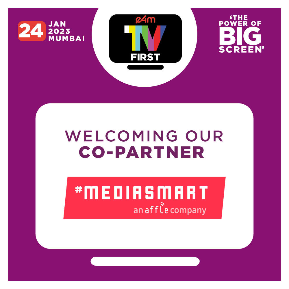 e4mevents's tweet photo. The power of TV, The Power of Big screen. e4m TV Conference - Jan 24, Mumbai. Please welcome our co-partners mediasmart.

Register and be a part of our conference - https://t.co/KCtDQB0O1O…

#e4mevents #e4mTVFirst #Conference
@mediasmartio https://t.co/zQDq07iZAe