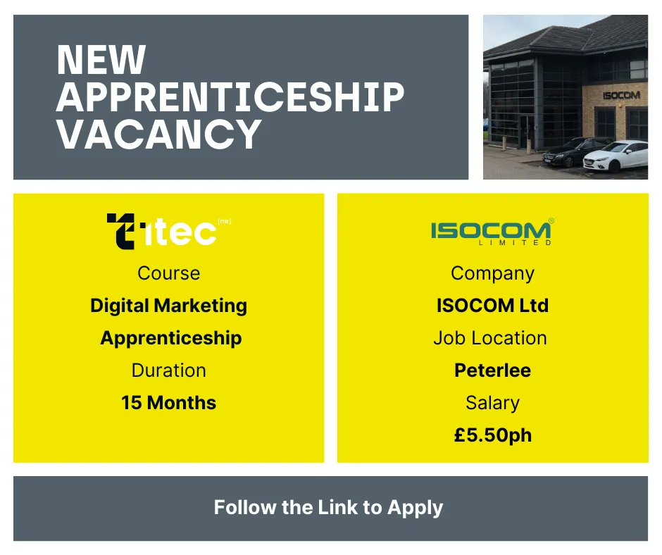 Are you interested in a career in Digital Marketing? <a href="/isocomuk/">ISOCOM Limited</a> a specialist manufacturer of Electronic and Optoelectronic Components are recruiting a marketing apprentice to join their team, More info below buff.ly/3ZtBeLv 
#digitalmarketing #apprenticeships #newjob