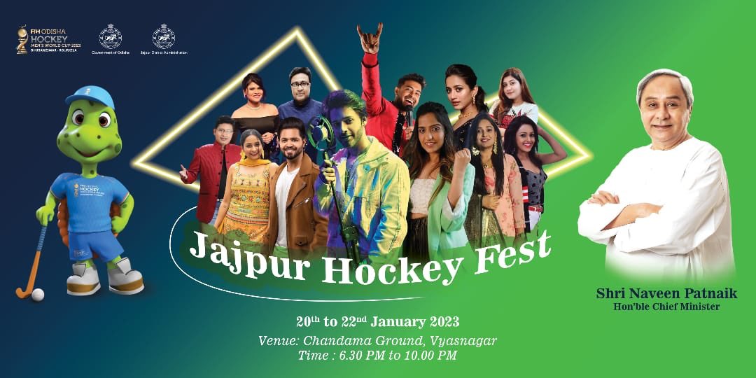 Get ready to unwind with entertainment at Jajpur Hockey Fest! Save the dates: 20th-22nd January, 2023 Venue: Chandama Ground, Vyasnagar Time: 6:30pm-10:00pm @CMO_Odisha @MoSarkar5T @sports_odisha @HockeyIndiaLeag