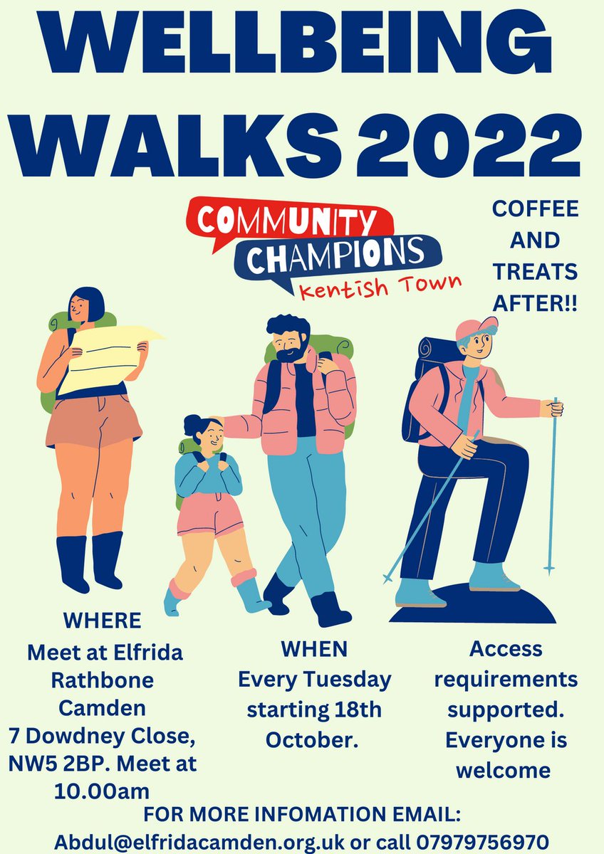 Health is true wealth so please do come and join #CommunityChampions every Tuesday morning at 10am. Walk with us, explore Camden and its many wonders while getting to know our neighbours. Oh Coffee or Tea too. #Wellbeing #HealthierTogether #Camden #KentishTown #ElfridaCamden #ERC