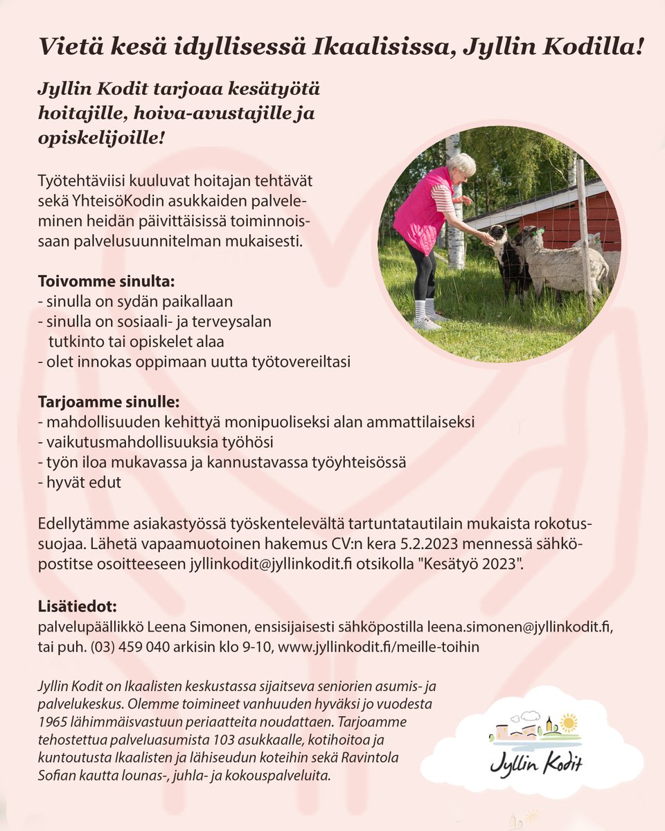 JyllinK's tweet photo. Tule meille kesätöihin!

#jyllinkodit #ikaalinen #kesätyö https://t.co/KJqsr6Dx2E