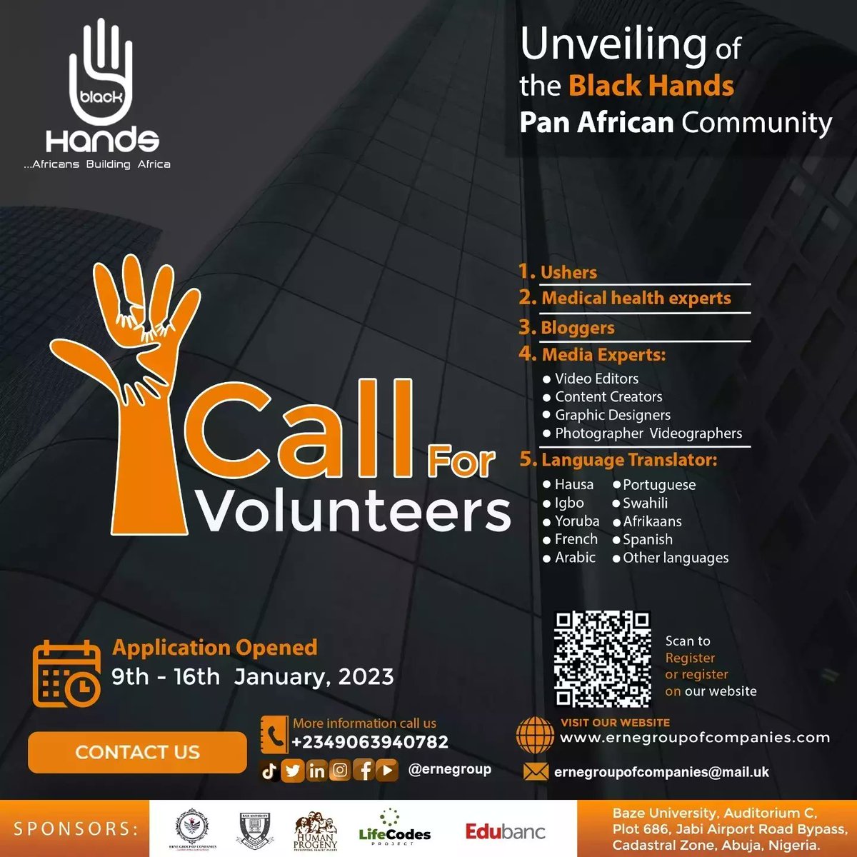 ernegroup's tweet photo. Countdown To The Unveiling of the Black Hands Pan African Community.

Anticipate 5days to go!

2023 Pan African Conference Theme: PARADIGM SHIFT 

Date: 21st January, 2023.

Venue: Baze University, Auditorium C,  Plot 686, Jabi Airport Road Bypass, Cadastral Zone, Abuja, Nigeria. https://t.co/sV3BQ39rgO