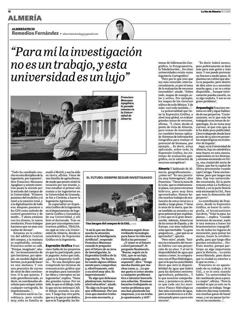 RemediosFdez's tweet image. Hoy, en la sección #AlmeríaTech en @lavozdealmeria, conversamos con Francisco Manzano, profesor de la @ualmeria, sobre su trayectoria y sus proyectos de investigación en el campo de la Expresión Gráfica de la Ingeniería.
#Almería #tecnología