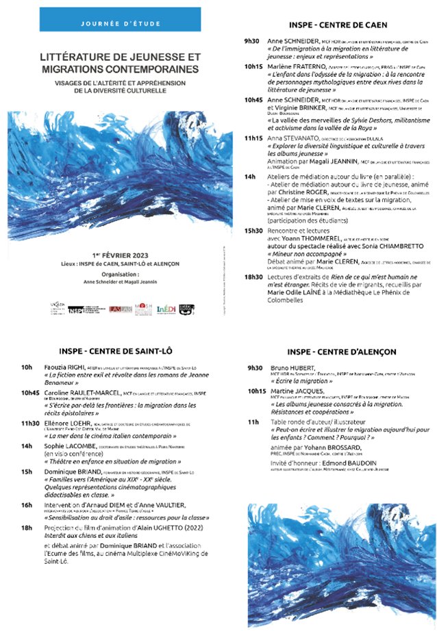 BibEduc's tweet photo. 📌Journée d'Etude
📚Littérature de Jeunesse et migrations contemporaines : visages de l'altérité et appréhension de la diversité culturelle organisé par Anne Schneider #LASLAR et @magali_jeannin 
📆1er février 
📍  #Inspe @Universite_Caen  
👉Programme > https://t.co/p71Ft0b6iW https://t.co/8yYuzeUzpO