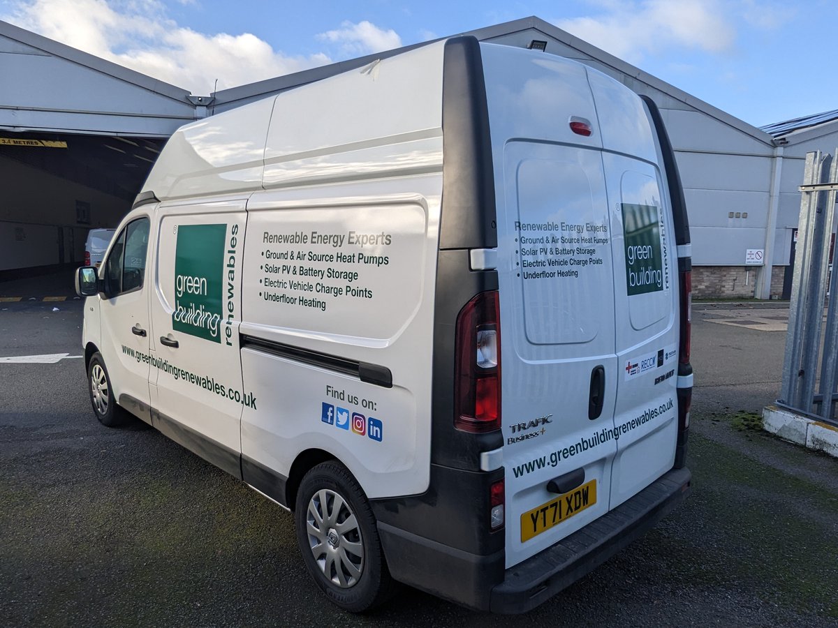 G_B_Renewables's tweet photo. Our first Green Building Renewables' branded van for our Colchester Office is now on the road! Thanks to Select Signs LTD from Clacton-on-Sea for their quality work #fleet #sweetfleet #signage #vans #renewables https://t.co/YjuV8iUkyW