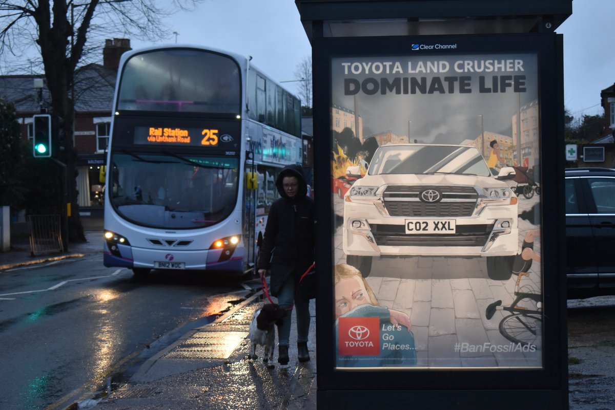 Excellent to see that #Norwich got involved in this Europe-wide campaign, targeting Toyota and BMW for their aggressive lobbying against climate policy. 💰🌍🔥
Activists installed spoof advertisements in bus stops across the city.

#BanFossilAds #AdBrake #ClimateEmergency