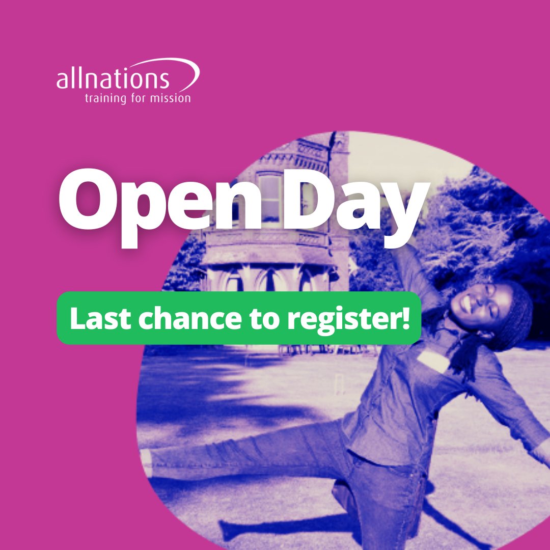 allnationsuk's tweet photo. TODAY'S THE DAY!
Last chance to register for Saturday's online Open Day. Discover our ethos and innovative approach to training and programmes.
Saturday 21 January
10 - 11:30am
On Zoom
https://t.co/s5DwgfDdYG
#BibleCollege #MissionTraining #flexiblelearning #openday2023 https://t.co/hBe1HvYKWA