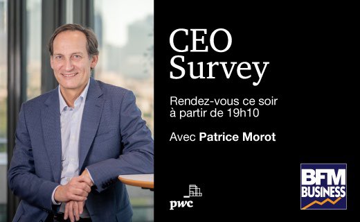 ￼📆#SAVETHEDATE |
Nous dévoilerons ce soir en exclusivité les résultats de la 26ème édition de la #CEOSurvey à l’occasion de l’ouverture de #Davos2023.
Retrouvez <a href="/PatriceMorot/">Patrice Morot</a>, Président de #PwC France et Maghreb, en direct sur <a href="/bfmbusiness/">BFM Business</a> ce soir ￼📺
#TheNewEquation