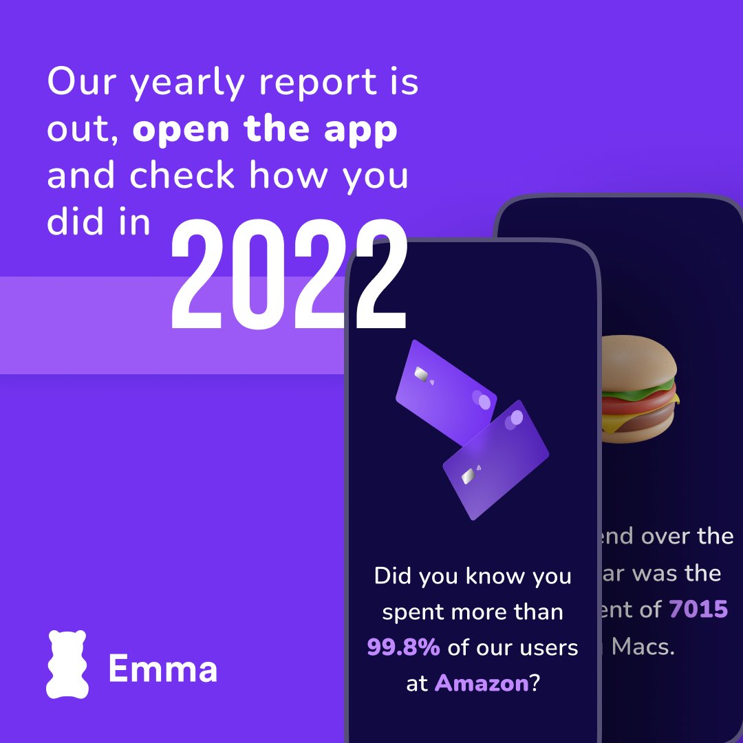 emma_finance's tweet photo. See how you did in 2022! 📣

Open the app to check your yearly report and share it with friends to have a chance of winning £100! 💪#YearinEmma https://t.co/aWgvREhtId