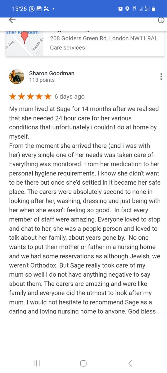 Thank you for this wonderful review.
It is heartwarming to receive reviews like these. #carehomereview #nursinghomereview #carehomejobs #nursinghomejobs #jewish #jewishcarehome  @barnetcouncil @JewishNewsUK @JewishChron