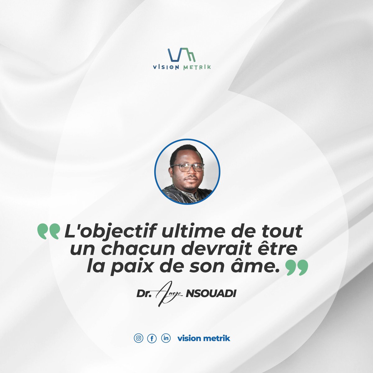 VisionMetrik's tweet photo. 🔥Monday Motivation🔥

"L'objectif de tout un chacun devrait être la paix de son âme"

Dr Ange NSOUADI

#monday #motivation #work #mondaymood #love  #happy #instagood #inspiration #workout #mondayvibes  #repost  #followforfollowback #goals #motivationalquotes #motivationmonday https://t.co/xMCDykQiHP