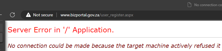 DerrickAttfield's tweet photo. @BizPortalGovZa what's going on? Users can't login?? New users can't register.... https://t.co/EMhAdfUA12
